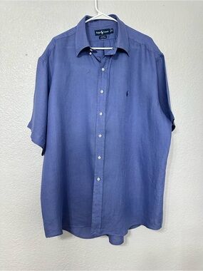 VTG Polo Ralph Lauren Blake 100 Linen Short Sleeve Shirt Mens XL Pony Resortwear